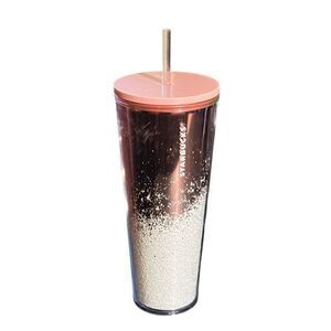 Starbucks 2019 Rose Gold Holiday Cascading Glitter 24oz Venti Travel Tumbler